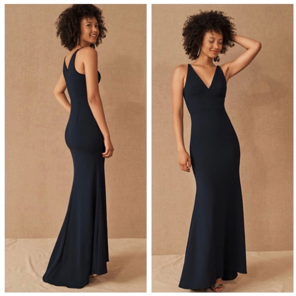 BHLDN Jones V-Neck Crepe Maxi Dress Midnight Navy Blue